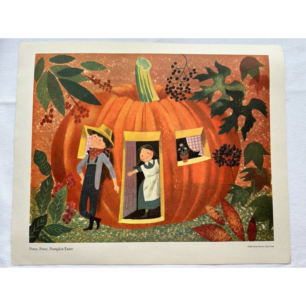 Vintage Nursery Rhyme Peter Pumpkin Eater Art Print 1957 Leonard Weisgard